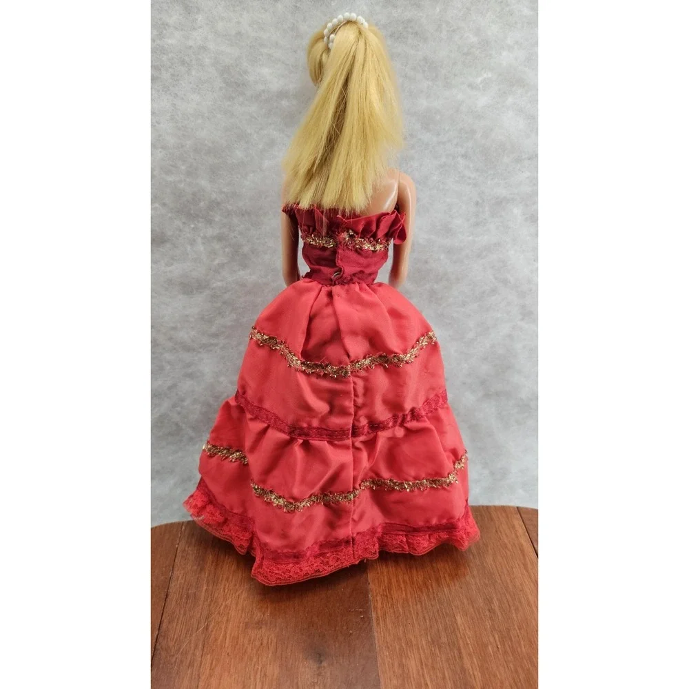 Barbie Sized Christmas Gown Red‎ Gold Holiday Dress Clothes Vtg DRESS ONLY